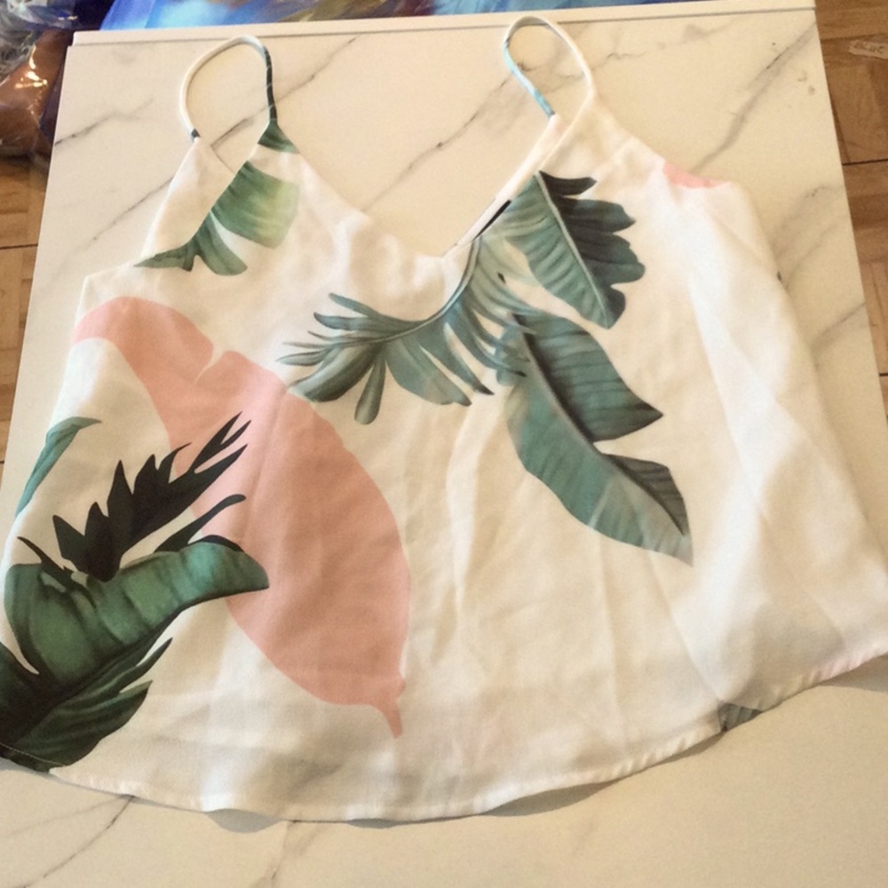 Shein white tropical floral camisole top, small.
